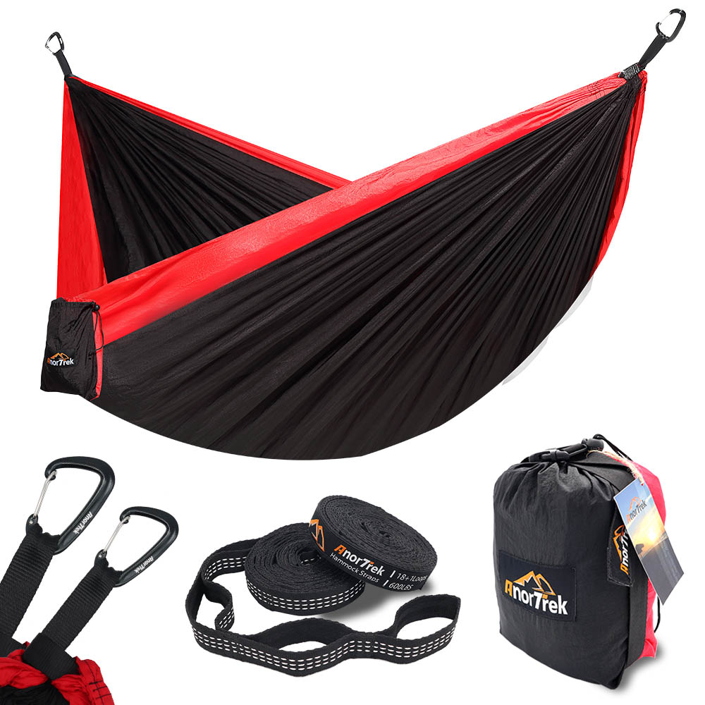 Double Camping Hammock -- Red & Black